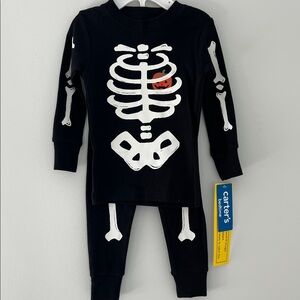 Carter's Black Skeleton Pajama Set with Orange Pumpkin Accent NWT Size 12 Months